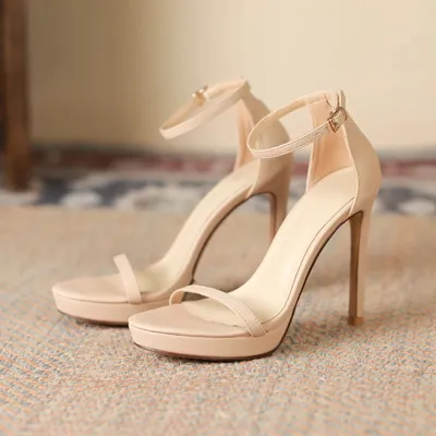 Women Fashion Waterproof Platform Open Toe Thin High Heel PU Heels Shoes