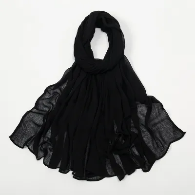 Women Fashion Casual Solid Color Cotton Blend Wrinkled Hijab Scarf