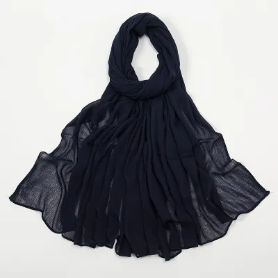 Women Fashion Casual Solid Color Cotton Blend Wrinkled Hijab Scarf