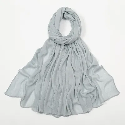 Women Fashion Casual Solid Color Cotton Blend Wrinkled Hijab Scarf