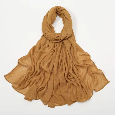 Women Fashion Casual Solid Color Cotton Blend Wrinkled Hijab Scarf