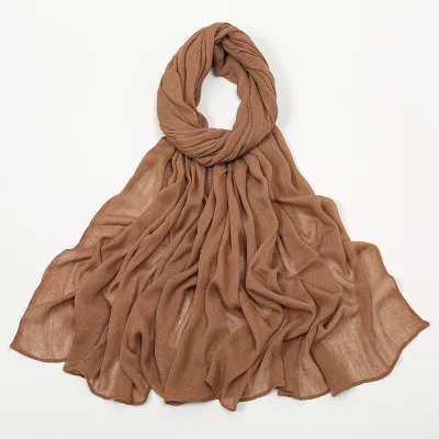 Women Fashion Casual Solid Color Cotton Blend Wrinkled Hijab Scarf