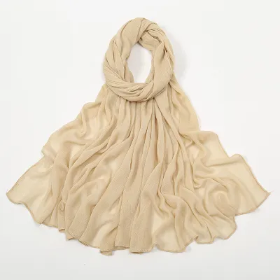 Women Fashion Casual Solid Color Cotton Blend Wrinkled Hijab Scarf