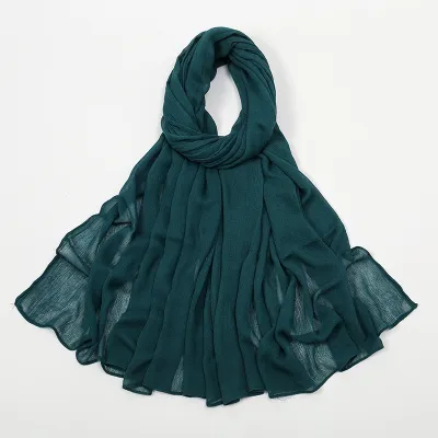 Women Fashion Casual Solid Color Cotton Blend Wrinkled Hijab Scarf