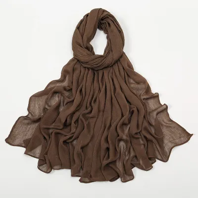 Women Fashion Casual Solid Color Cotton Blend Wrinkled Hijab Scarf