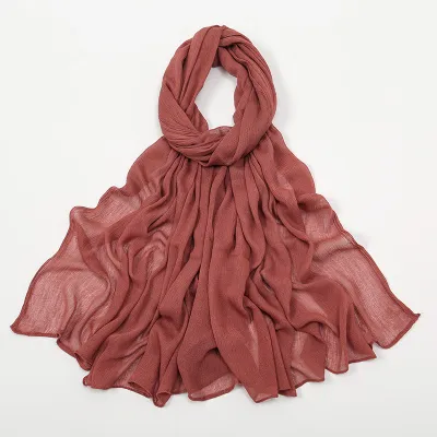 Women Fashion Casual Solid Color Cotton Blend Wrinkled Hijab Scarf