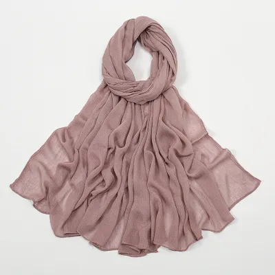 Women Fashion Casual Solid Color Cotton Blend Wrinkled Hijab Scarf