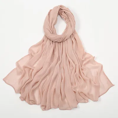 Women Fashion Casual Solid Color Cotton Blend Wrinkled Hijab Scarf