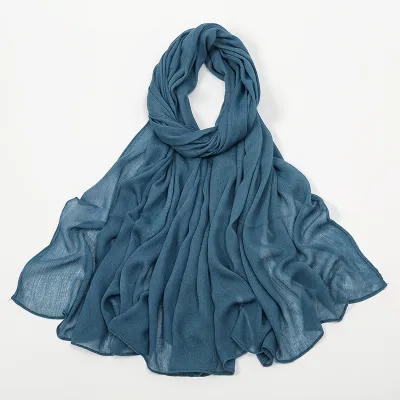 Women Fashion Casual Solid Color Cotton Blend Wrinkled Hijab Scarf