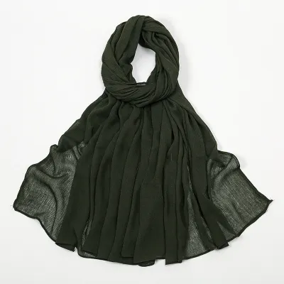 Women Fashion Casual Solid Color Cotton Blend Wrinkled Hijab Scarf