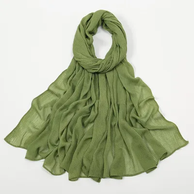Women Fashion Casual Solid Color Cotton Blend Wrinkled Hijab Scarf