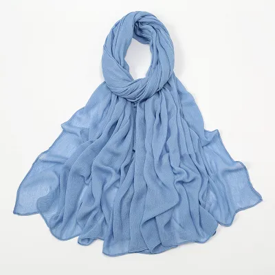 Women Fashion Casual Solid Color Cotton Blend Wrinkled Hijab Scarf