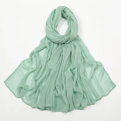 Women Fashion Casual Solid Color Cotton Blend Wrinkled Hijab Scarf