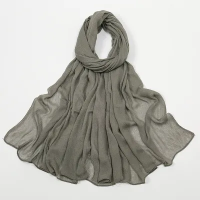 Women Fashion Casual Solid Color Cotton Blend Wrinkled Hijab Scarf