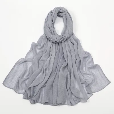 Women Fashion Casual Solid Color Cotton Blend Wrinkled Hijab Scarf