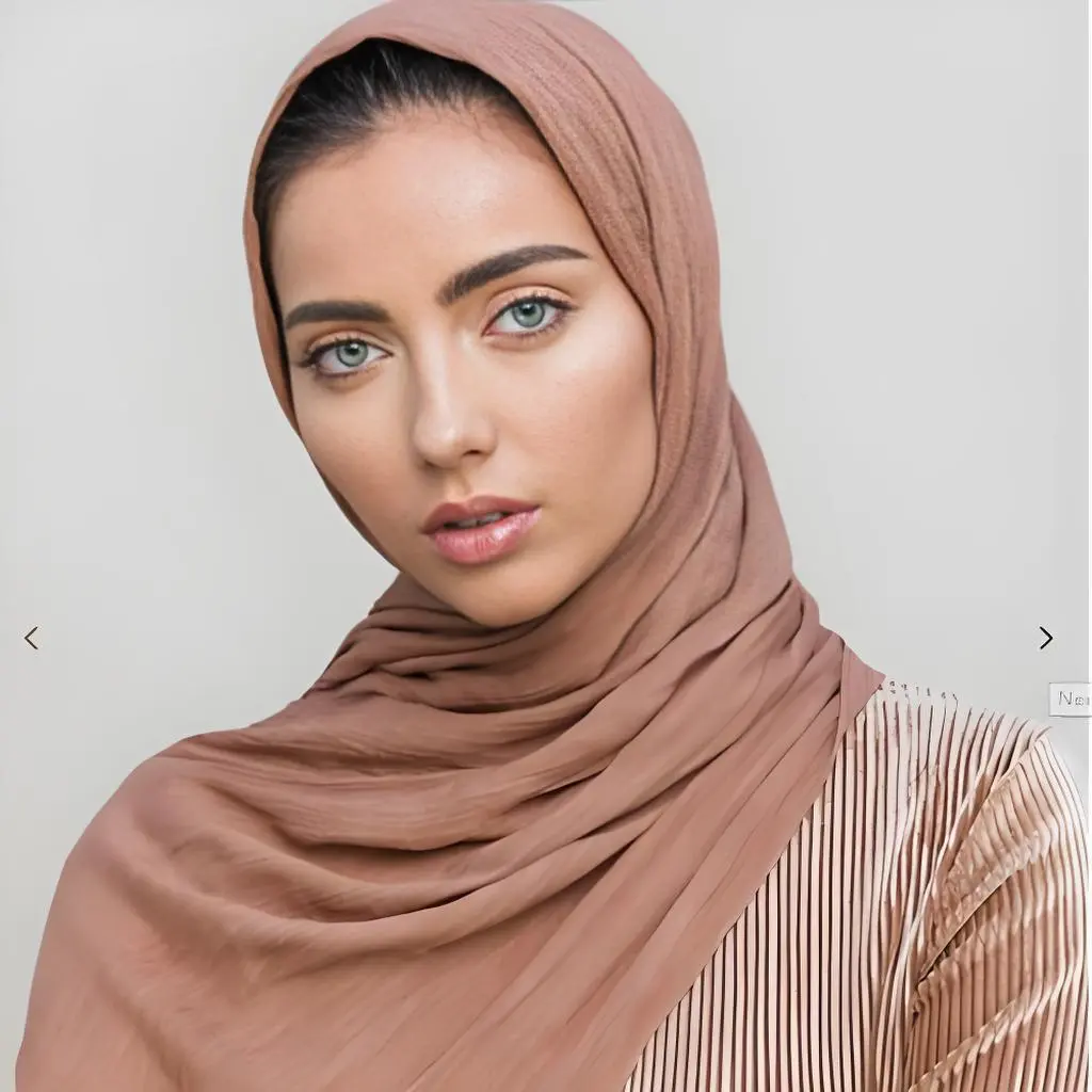Women Fashion Casual Solid Color Cotton Blend Wrinkled Hijab Scarf