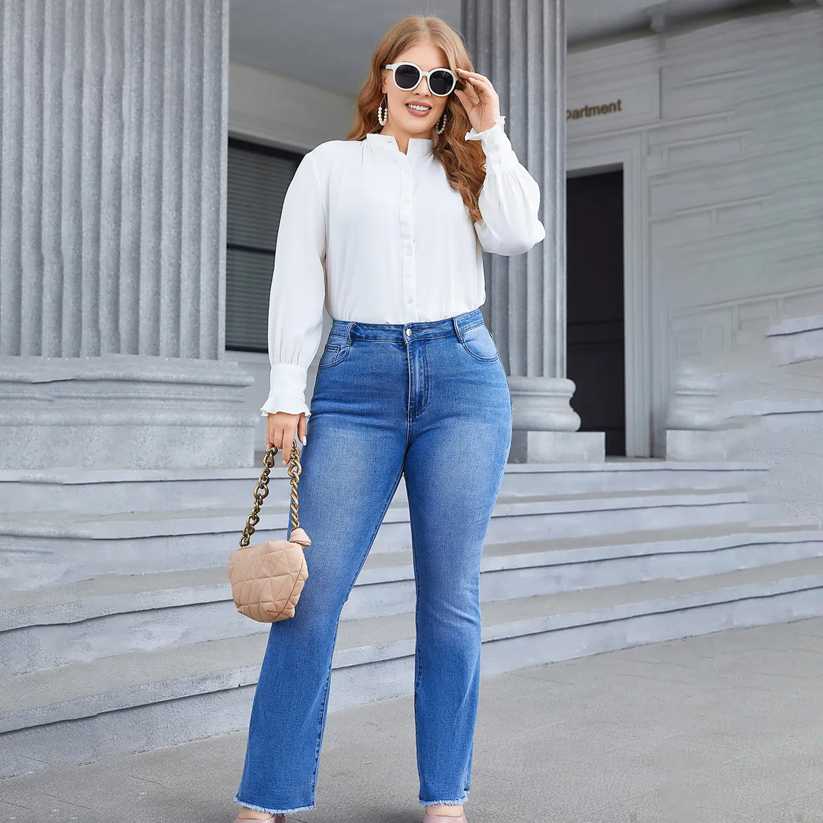 Women Plus Size Mid-Waist Stretch Micro-Pants Denim Jeans