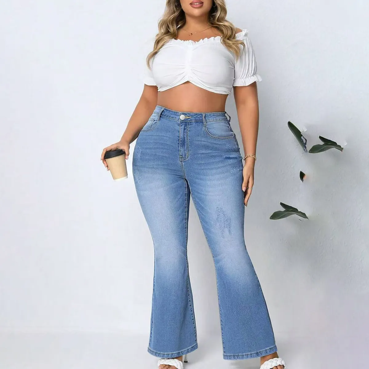 Women Plus Size Tight Micro-Flared Jeans