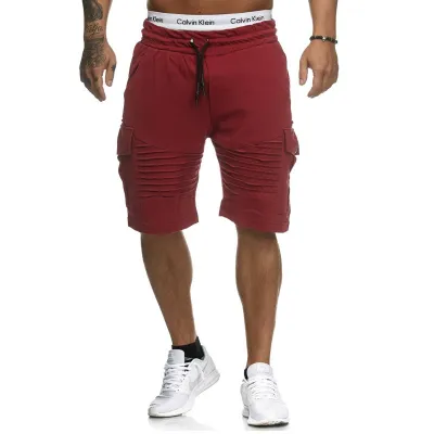 Men Casual Cotton Solid Color Sports Shorts
