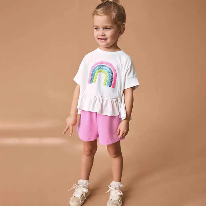 Kids Toddler Girls Casual Rainbow Short Sleeve T-Shirt Shorts Two Piece Set