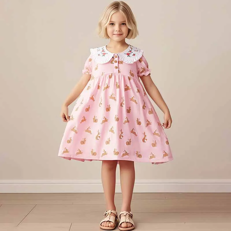 Kids Toddler Girls Cute Cartoon Easter Short Sleeve Princess Dress