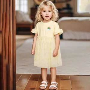 Kids Toddler Girls Cute Cartoon Rainbow Mesh Short Sleeve Princess Dress