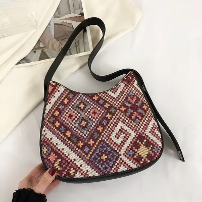 Women Fashion Casual Large Capacity Geometric Printed PU Pillow Shoulder Bag