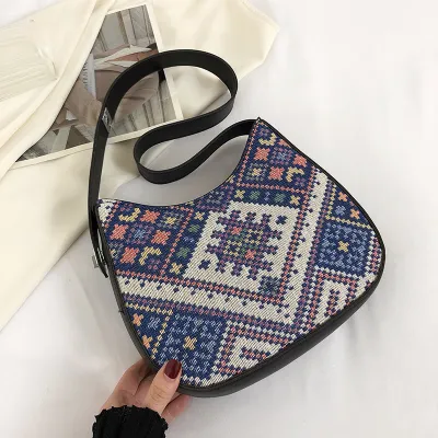 Women Fashion Casual Large Capacity Geometric Printed PU Pillow Shoulder Bag