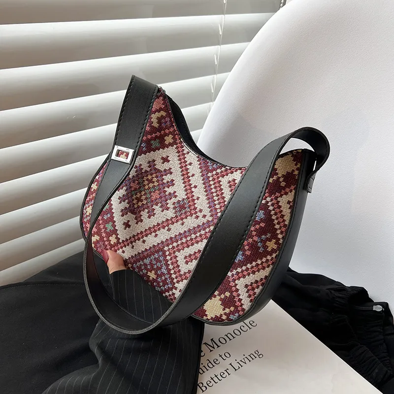 Women Fashion Casual Large Capacity Geometric Printed PU Pillow Shoulder Bag