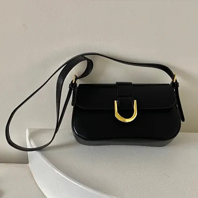 Women Fashion Elegant Solid Color Horseshoe Buckle Shoulder Bag