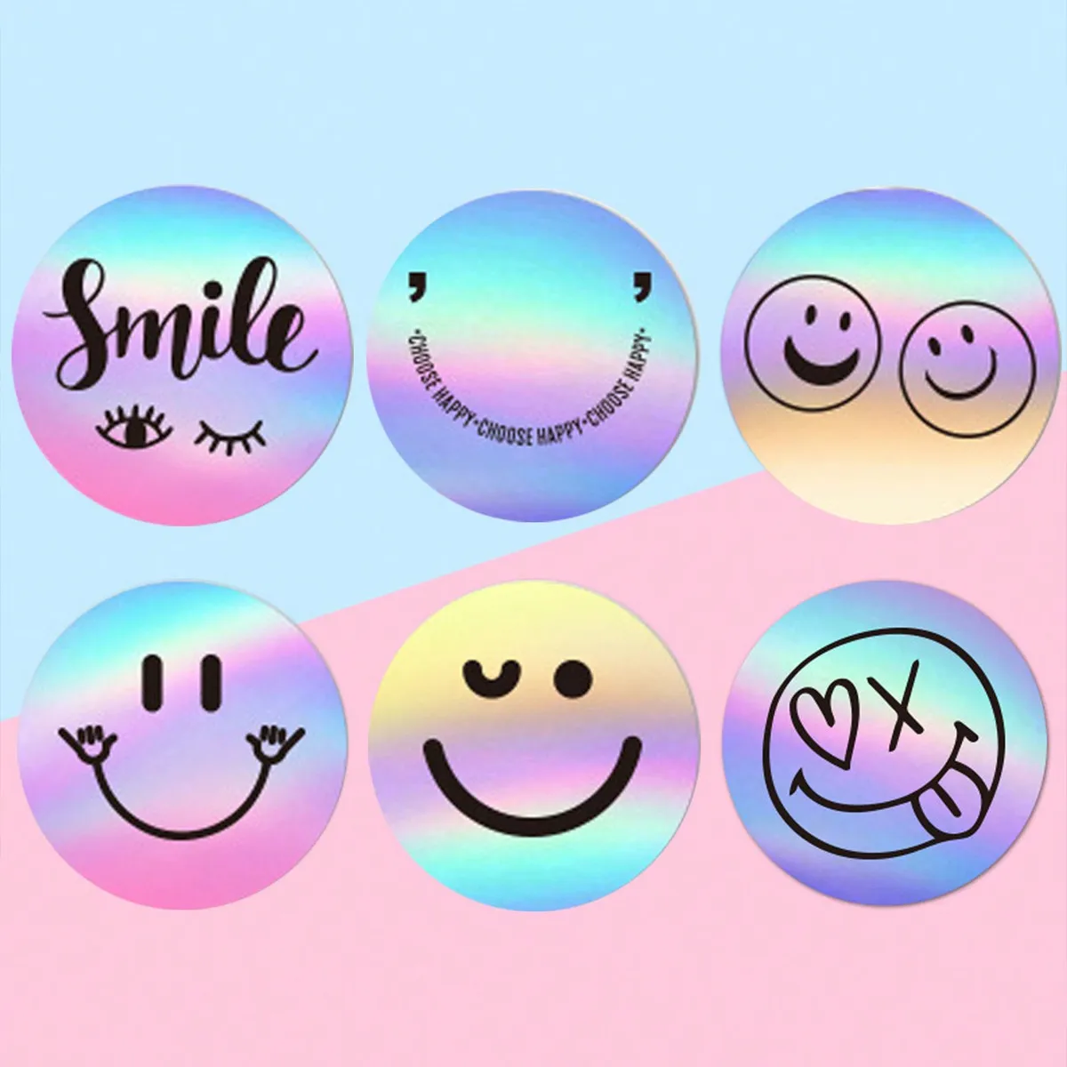 Cute Smiley Thank You Laser Decorative Label Sealing Stickers 25mm 500/Roll