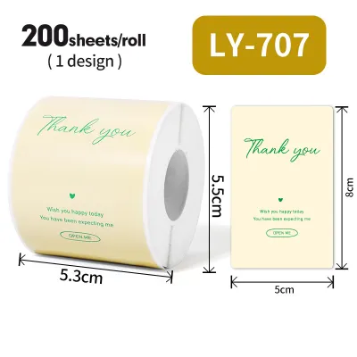 Thankyou Letter Decoration Gift Wrapping Sealing Sticker Rectangle Multicolor Printing