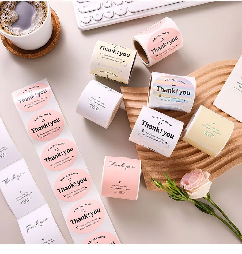 Thankyou Letter Decoration Gift Wrapping Sealing Sticker Rectangle Multicolor Printing