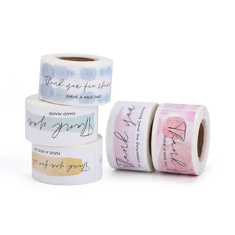 Rectangle English Thank You Label Outer Package Sealing Sticker Round Copper Plate Adhesive Water Gel Multicolor Printing