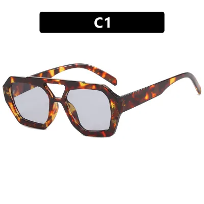 Women Fashion Irregular Polygon Frame Leopard Print Sunglasses