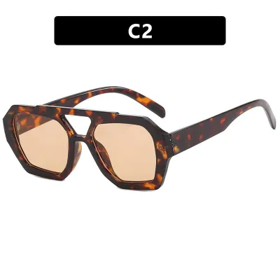 Women Fashion Irregular Polygon Frame Leopard Print Sunglasses