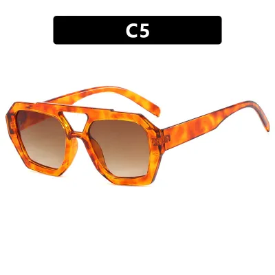 Women Fashion Irregular Polygon Frame Leopard Print Sunglasses