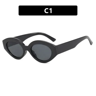 Women Retro Solid Color Small Frame Oval Sunglasses