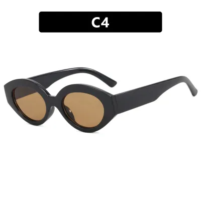 Women Retro Solid Color Small Frame Oval Sunglasses