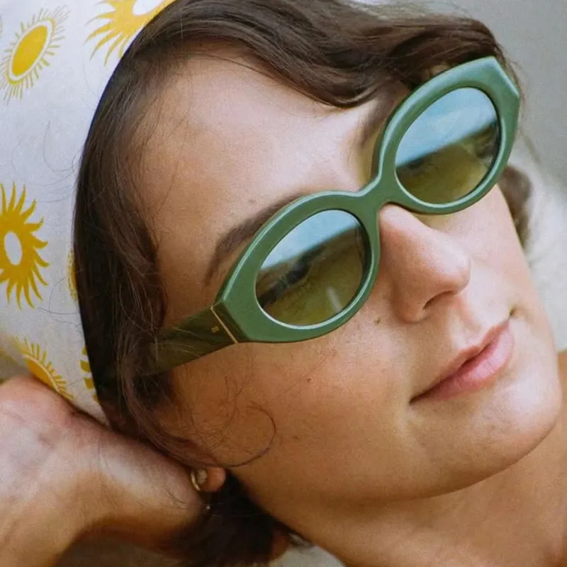 Women Retro Solid Color Small Frame Oval Sunglasses