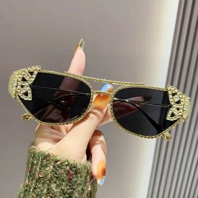 Women Fashion Metal Butterfly Rhinestone Polygon Sunglasses