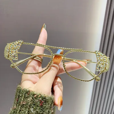 Women Fashion Metal Butterfly Rhinestone Polygon Sunglasses