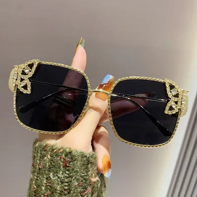 Women Large Frame Rhinestone Butterfly Sunglasses