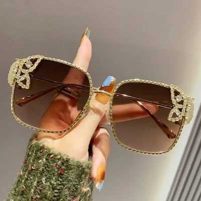 Women Large Frame Rhinestone Butterfly Sunglasses