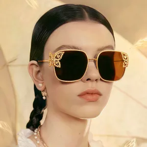 Women Large Frame Rhinestone Butterfly Sunglasses