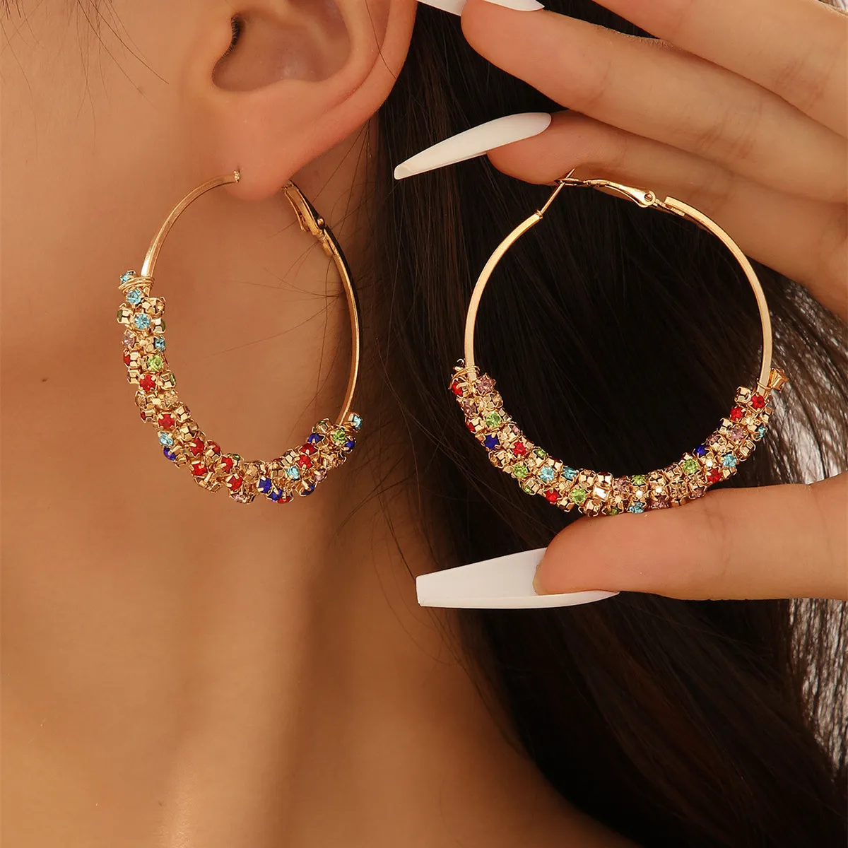 Fashion Multicolor Rhinestone Hoop Earrings