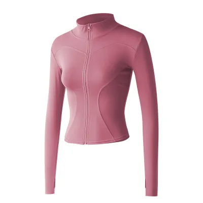 Customized Logo Women Fitness Clothes Stand Collar Casual Running Jacket Quick-Drying Tight Yoga Top