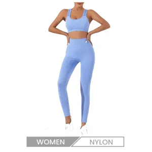 Customized Logo omen Simple Solid Color Sports Fitness Back Hollow Vest High Waist Hip Yoga Pants Two-Piece Set