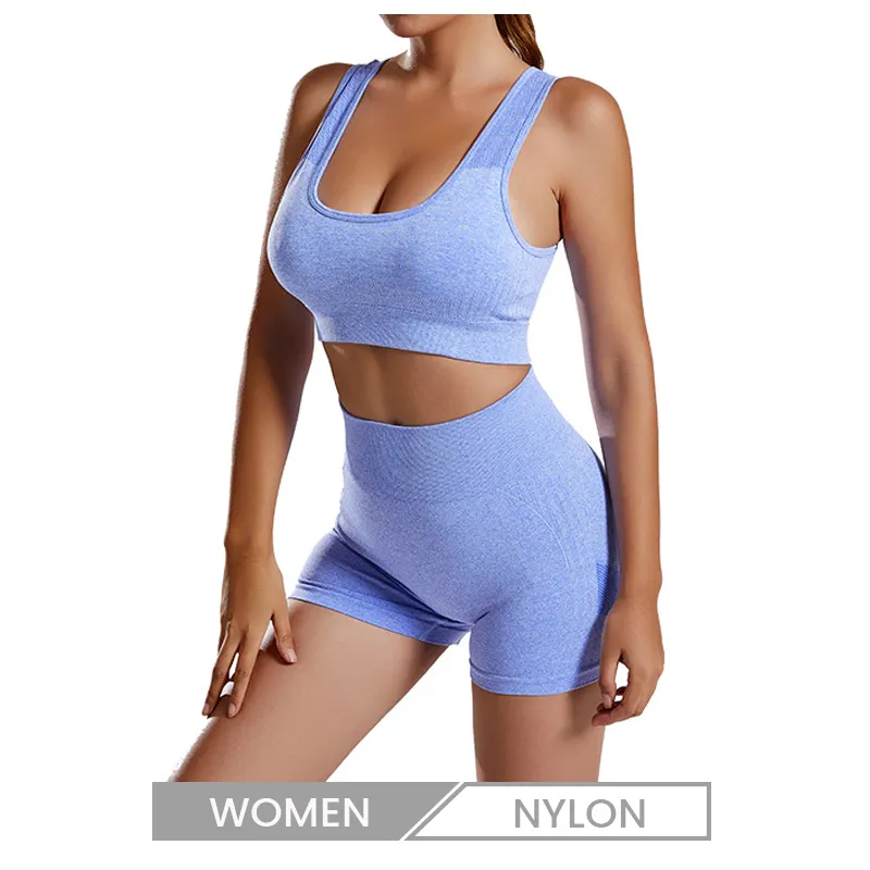 Customized Logo Women Yoga Fashion Solid Color Sports Shorts Two-Piece Set