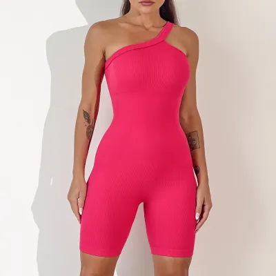 Customized Logo Women Yoga Fashion Solid Color Shoulder Sports Rompers